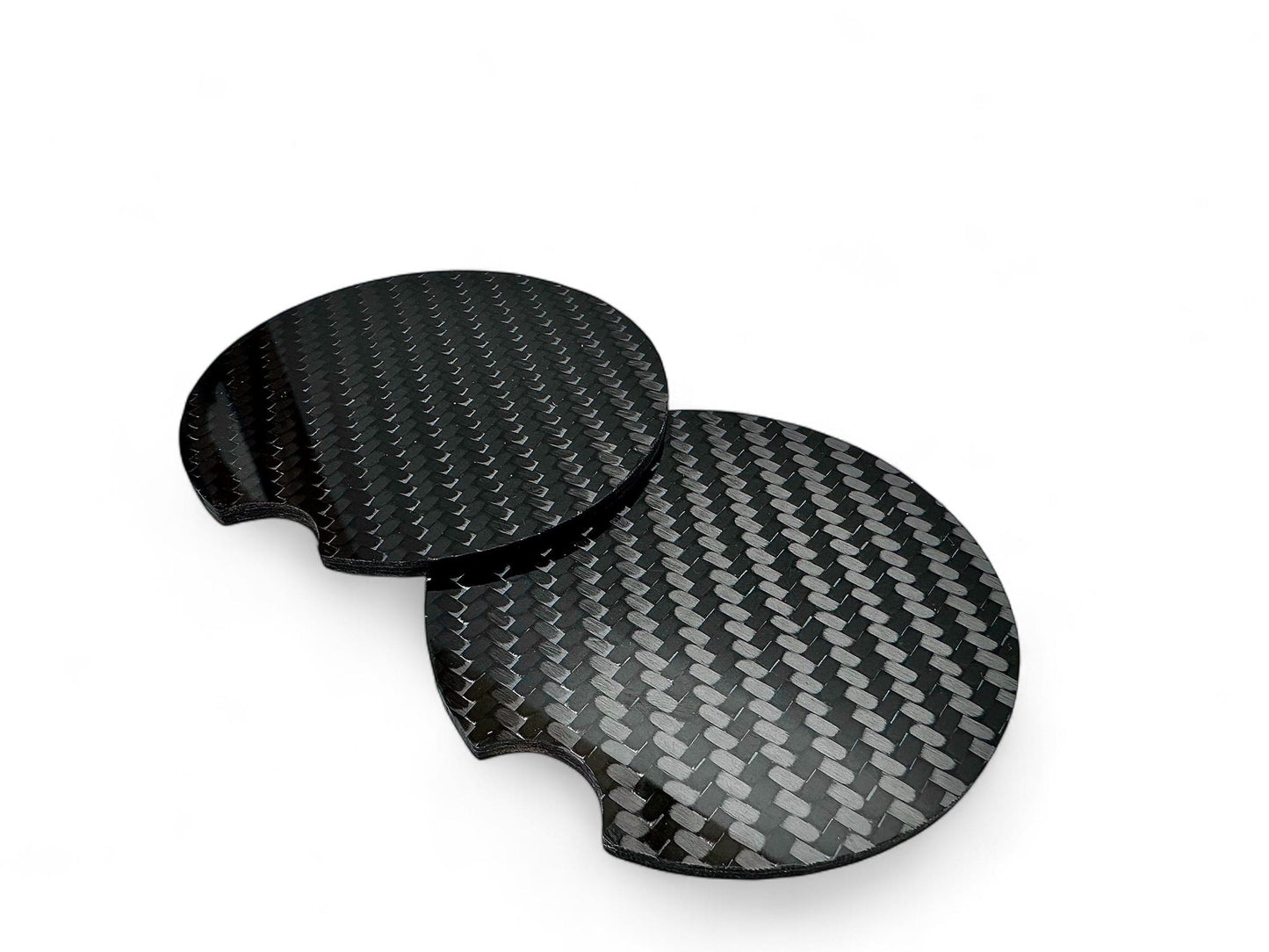 Carbon Fiber Car Coasters – Gloss 2x2 Twill | Real Carbon Fiber Cup Holder Inserts (Set of 2, 2.5" or 2.75")