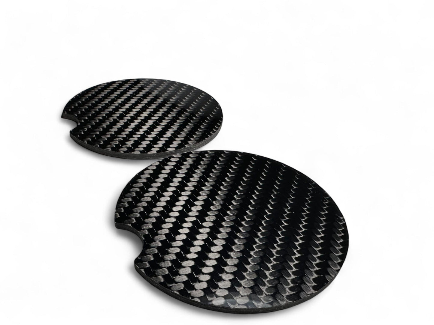 Carbon Fiber Car Coasters – Gloss 2x2 Twill | Real Carbon Fiber Cup Holder Inserts (Set of 2, 2.5" or 2.75")