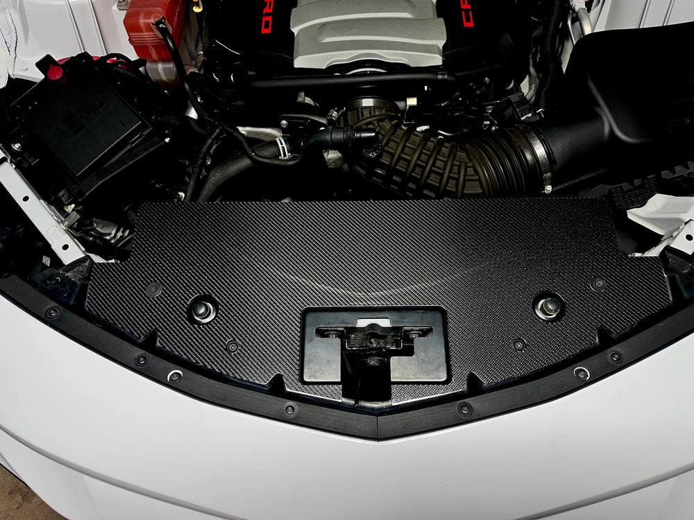 Carbon fiber radiator cover for 2016–2024 Camaro Engine Bay